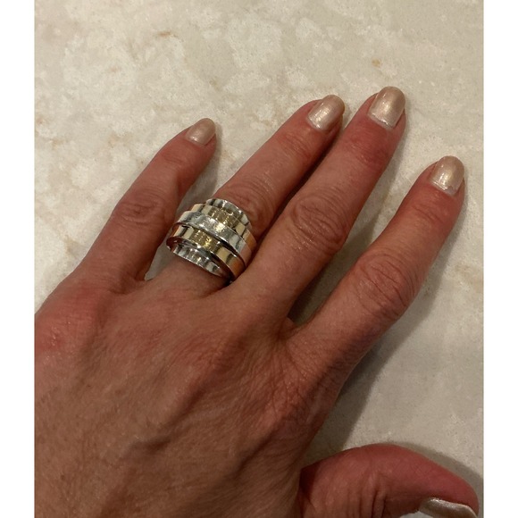 14K Gold Accent Stainless Steel Band Ring Size 6.5 Statement Jewelry - Picture 5 of 9